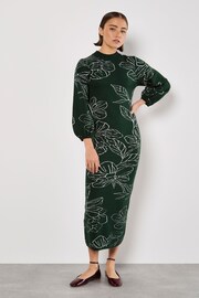 Apricot Green Sketched Floral Print Puff Sleeve Dress - Image 1 of 5