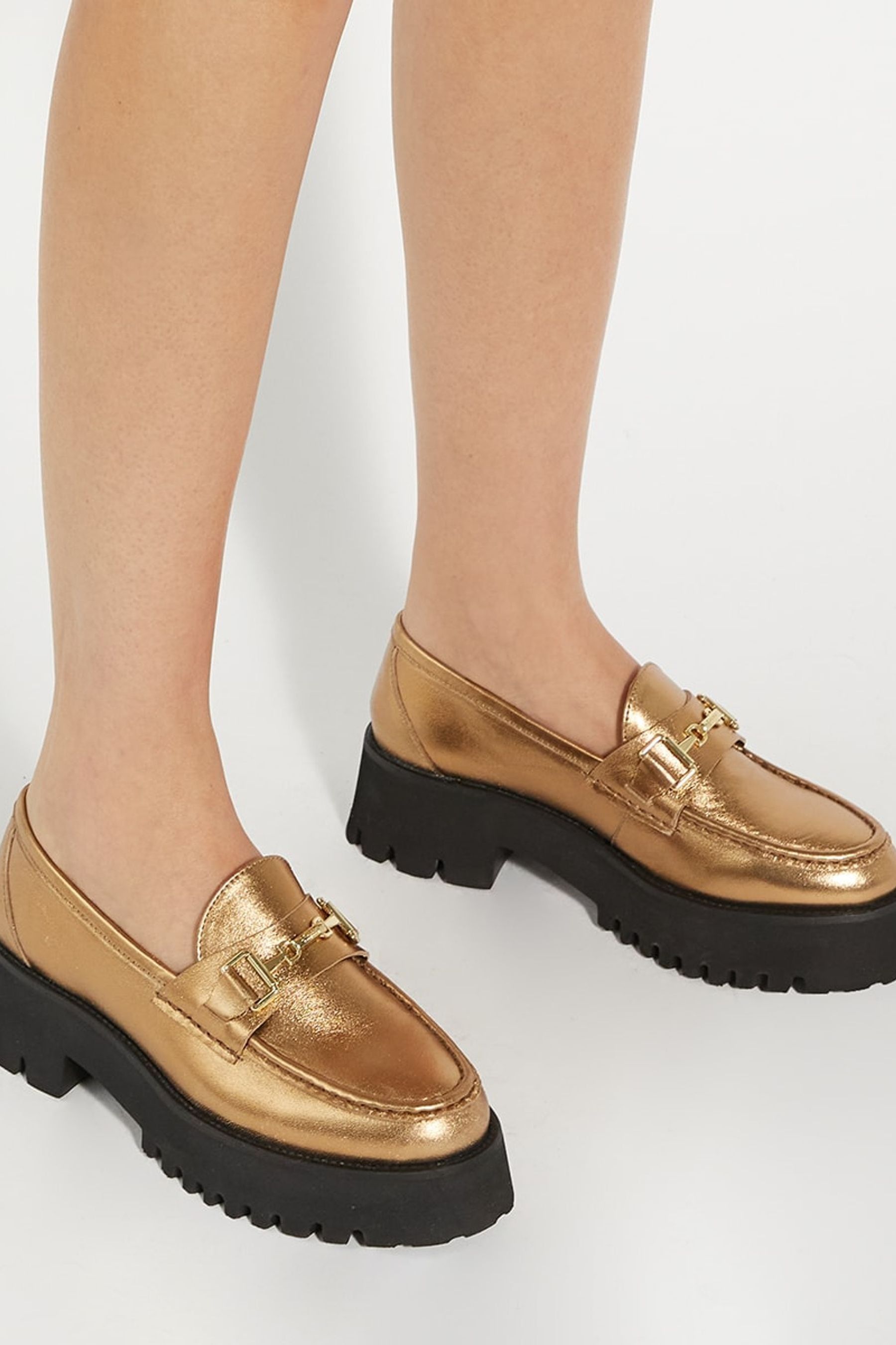 Dune gold loafers deals
