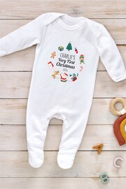 Little Years Personalised Christmas Santa Sleigh Icon 100% Cotton Sleepsuit - Image 1 of 4