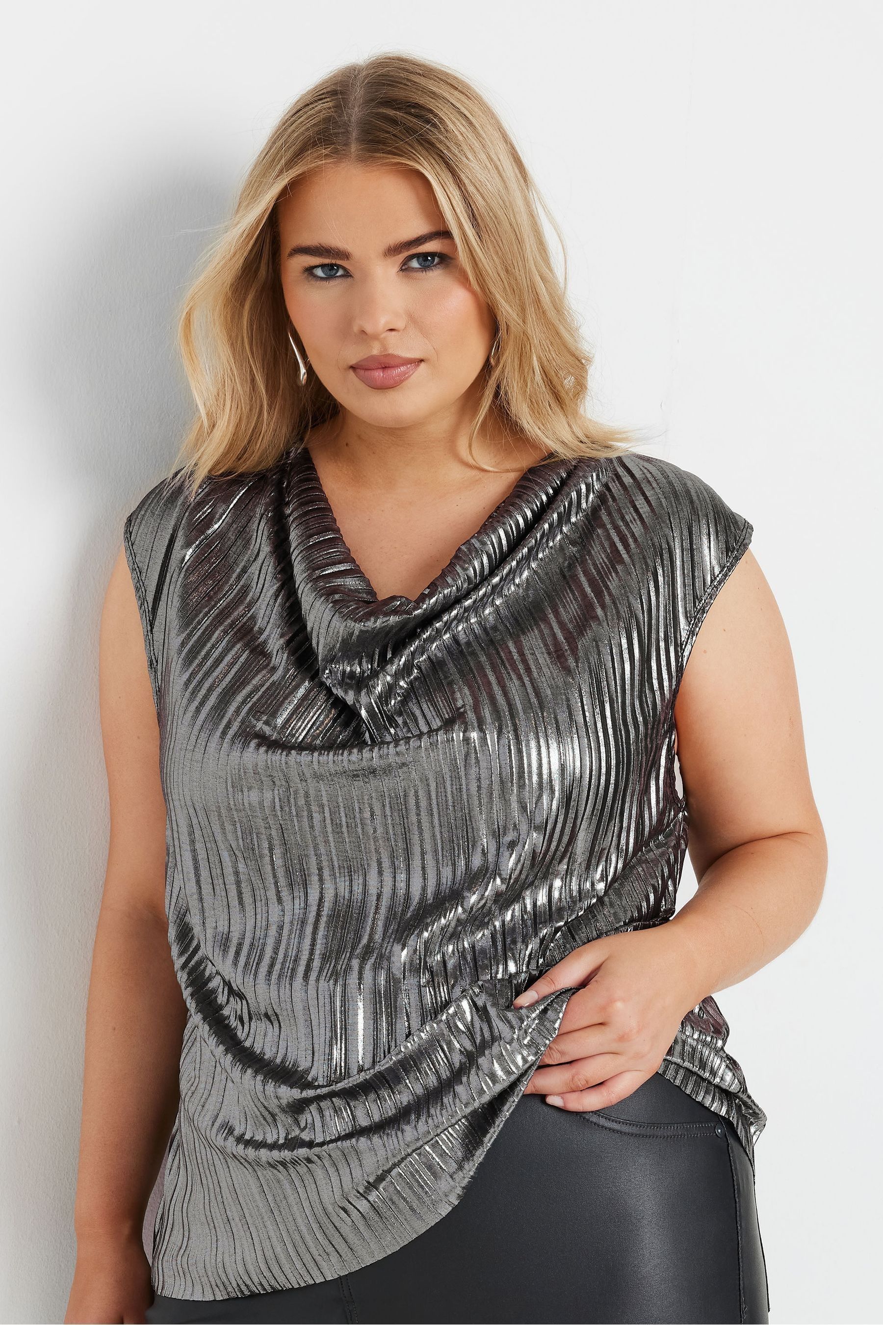 Buy Yours Curve Silver Limited Cowl Neck Vest from Next Luxembourg