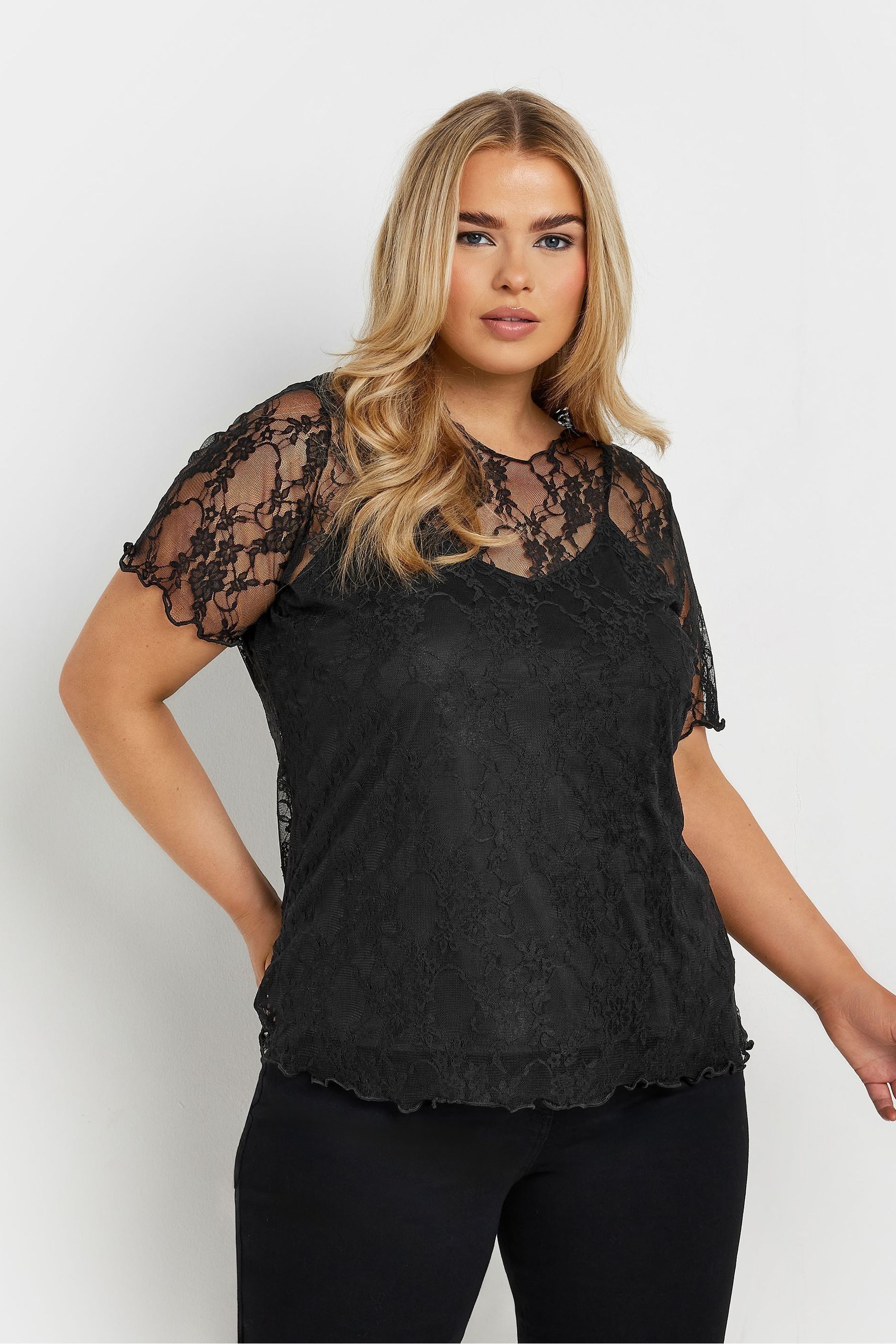 Buy Yours Curve Black Limited Lace Throw On Top from Next Luxembourg