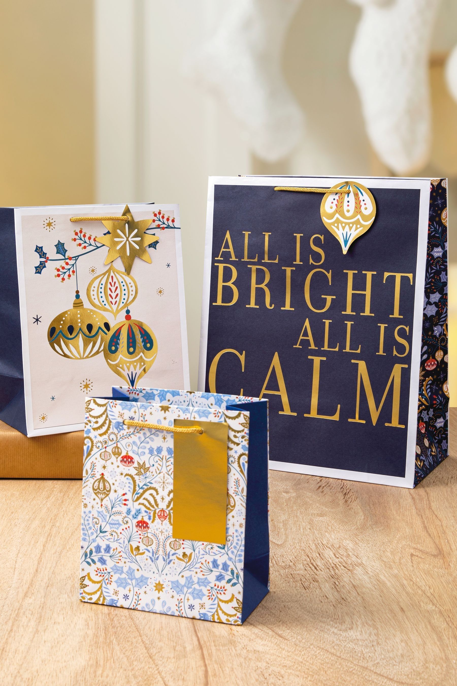 Buy Hallmark 3 Pack Blue Christmas Gift Bags in 3 Festive Designs from the Next UK online shop