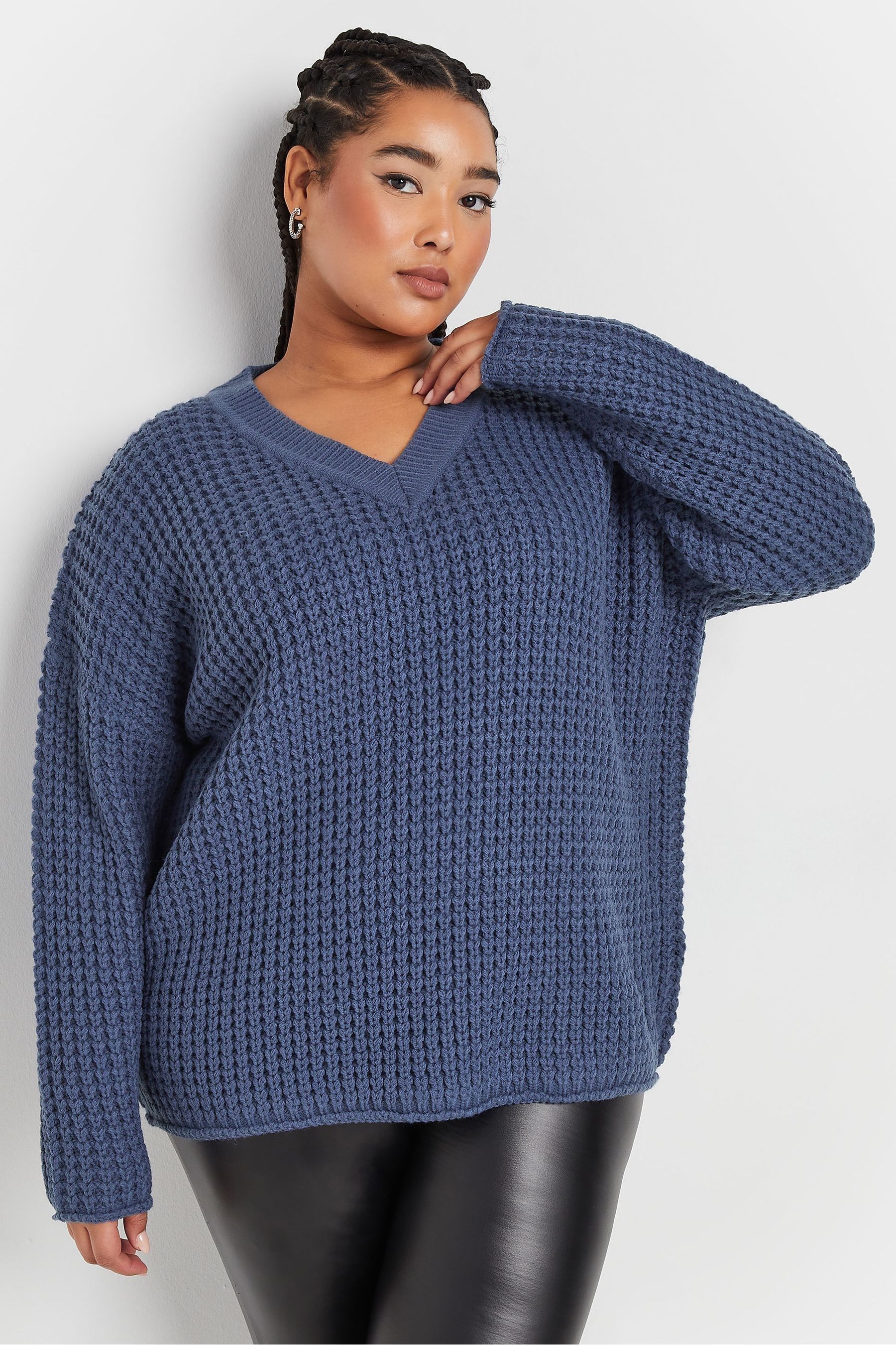 Waffle knit v neck top