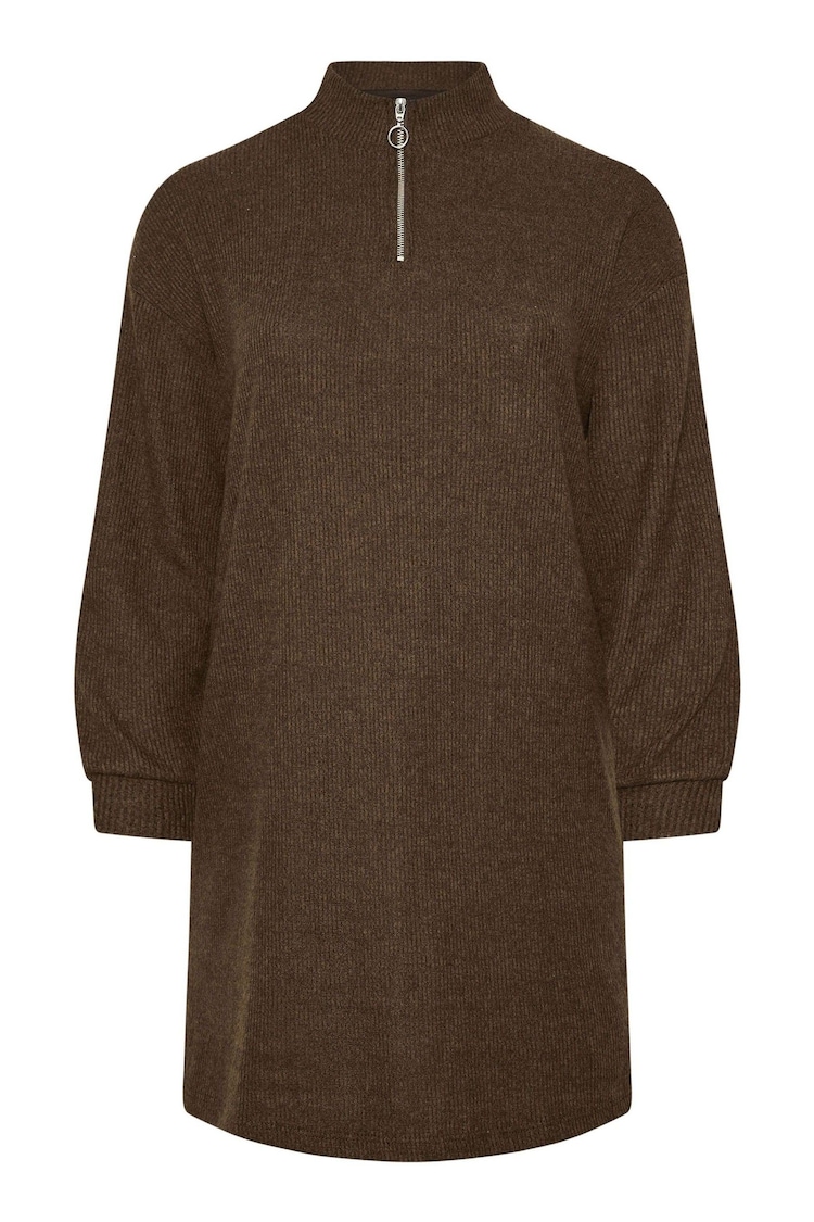 Yours Curve Brown Soft Touch Zip Neck Jumper Dress - Image 5 of 5