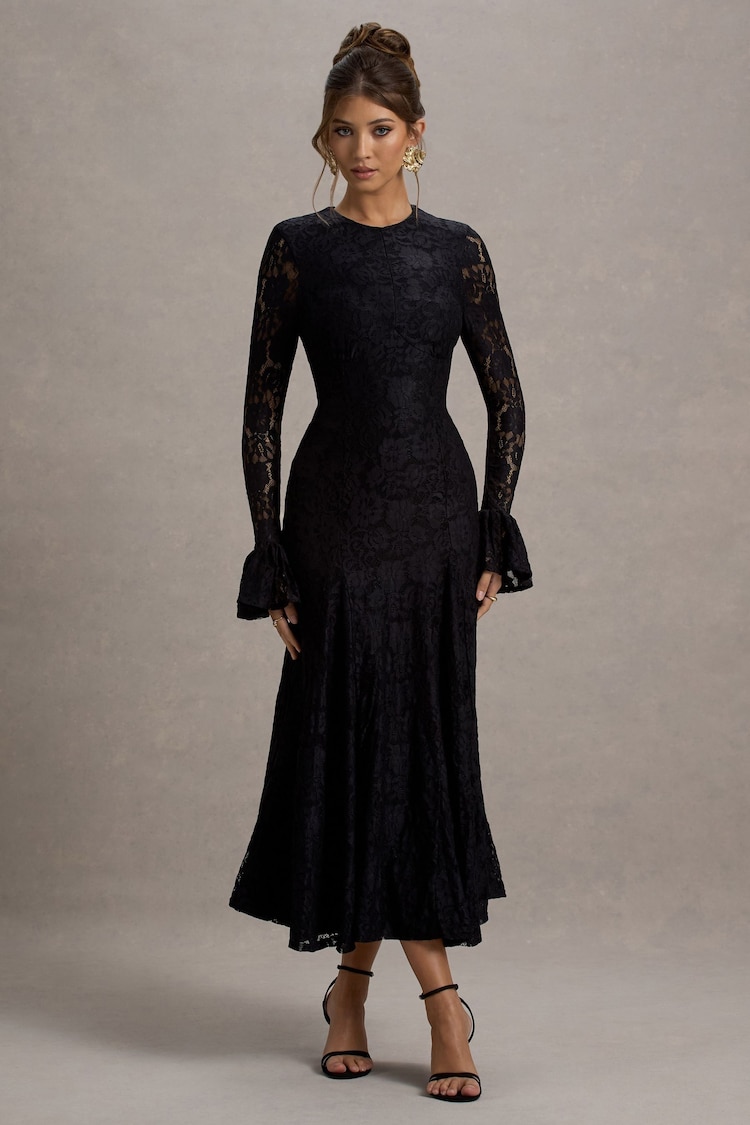 Club L London Black For Life Lace Long Sleeve Midi Dress - Image 1 of 7