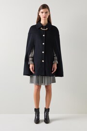 LK Bennett Black Mia Cape Coat With Gold Chain - Image 1 of 5