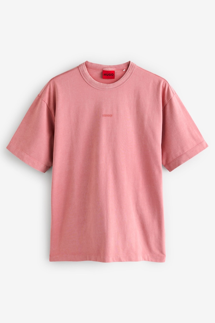 HUGO Pink Logo Print Cotton Jersey Relaxed Fit T-Shirt - Image 1 of 1