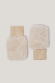 Jigsaw Cream Faux Fur Mittens - Image 3 of 5