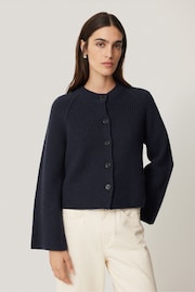 Jigsaw Blue Compact Wool Rib Cardigan - Image 1 of 7