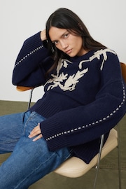 Jigsaw Blue Embroidered Knitted Jumper - Image 1 of 7