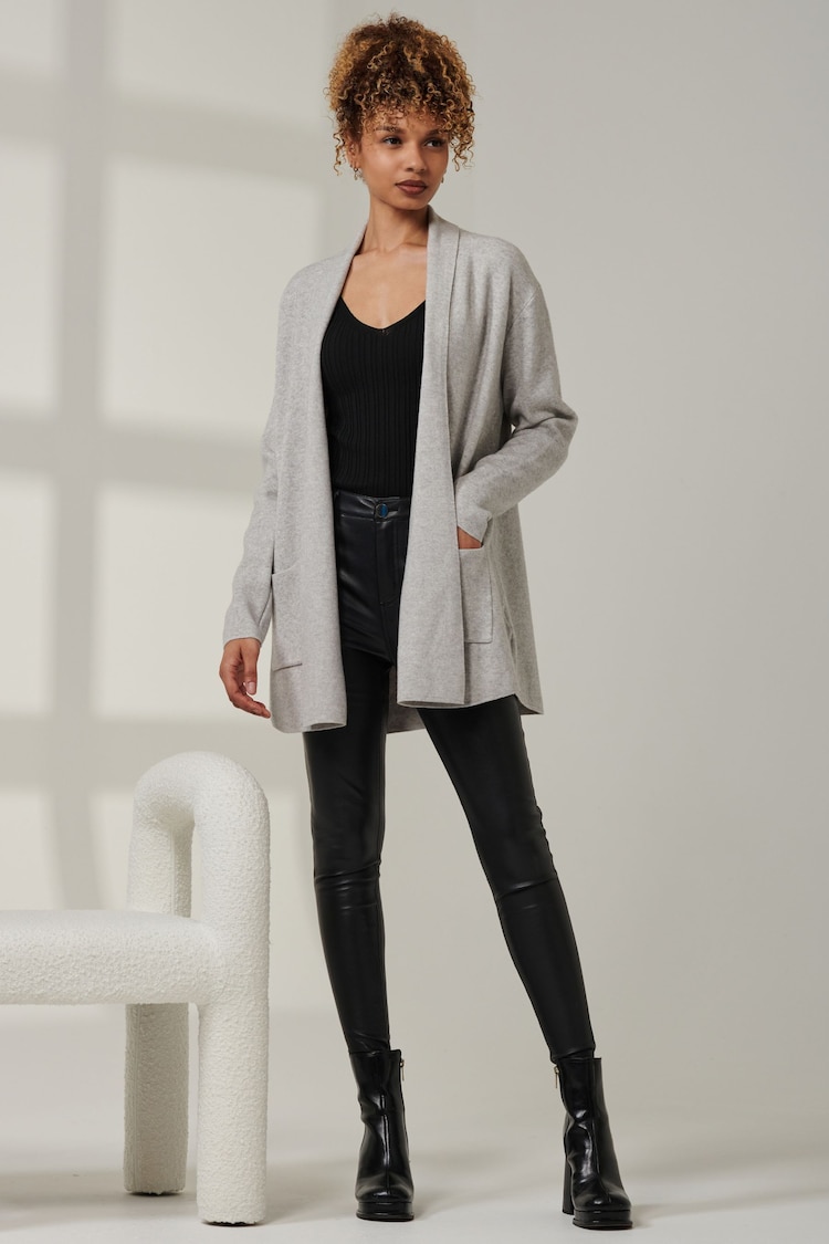 Jolie Moi Grey Ally Fine Knit Cardigan - Image 1 of 6