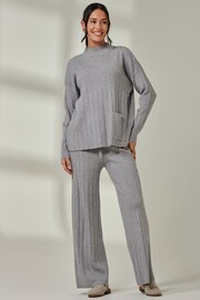 Jolie Moi Grey Knitted Ribbed Wide Leg Trousers - Image 4 of 6