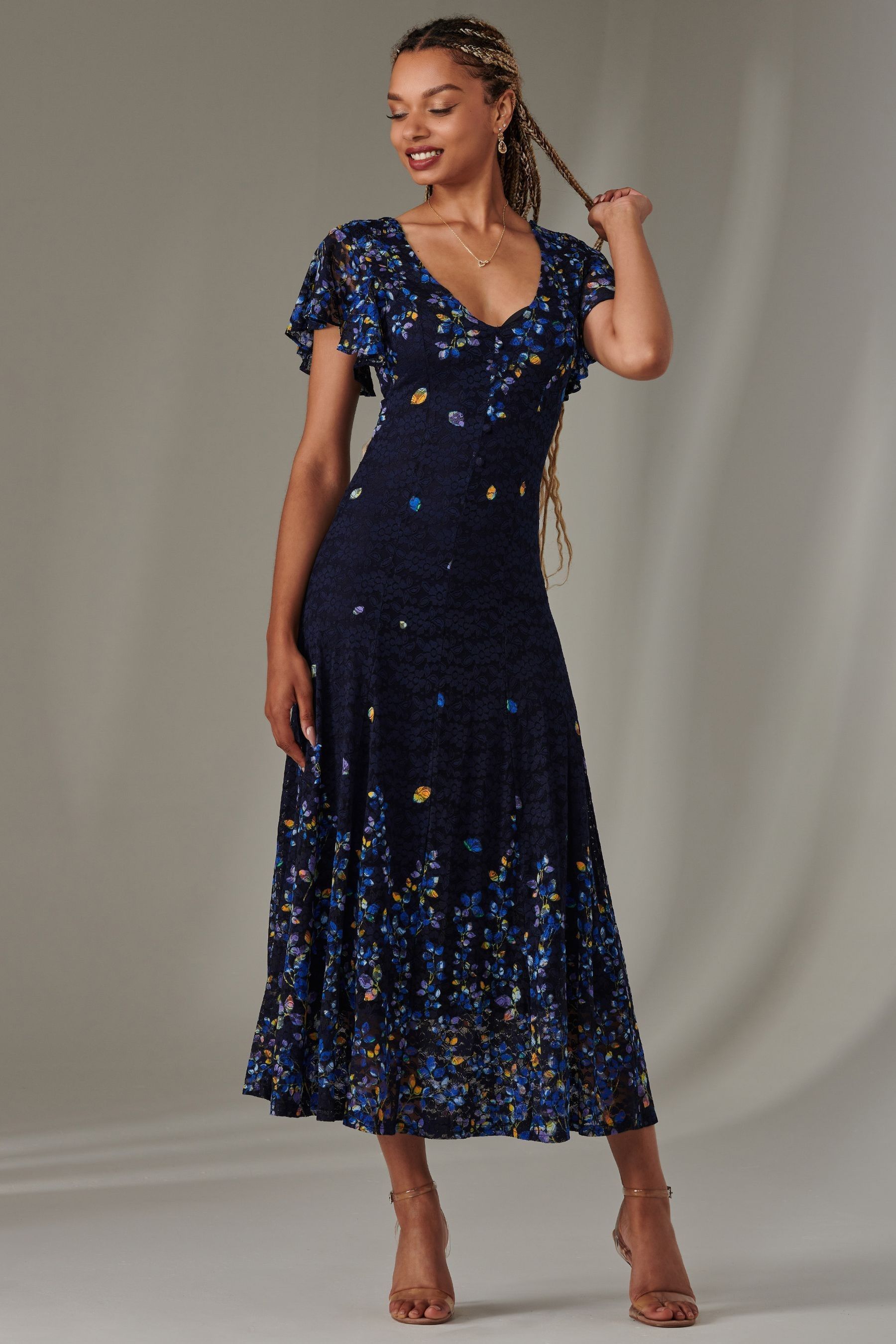 Buy Jolie Moi Blue Cap Sleeve Lace Maxi Dress from Next United Arab Emirates