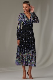 Jolie Moi Blue Dalia Symmetrical Print Lace Maxi Dress - Image 5 of 6