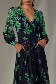 Jolie Moi Green Dalia Symmetrical Print Lace Maxi Dress - Image 3 of 6