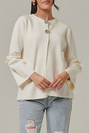 Jolie Moi Cream Knitted Bow Detail Cardigan - Image 3 of 6