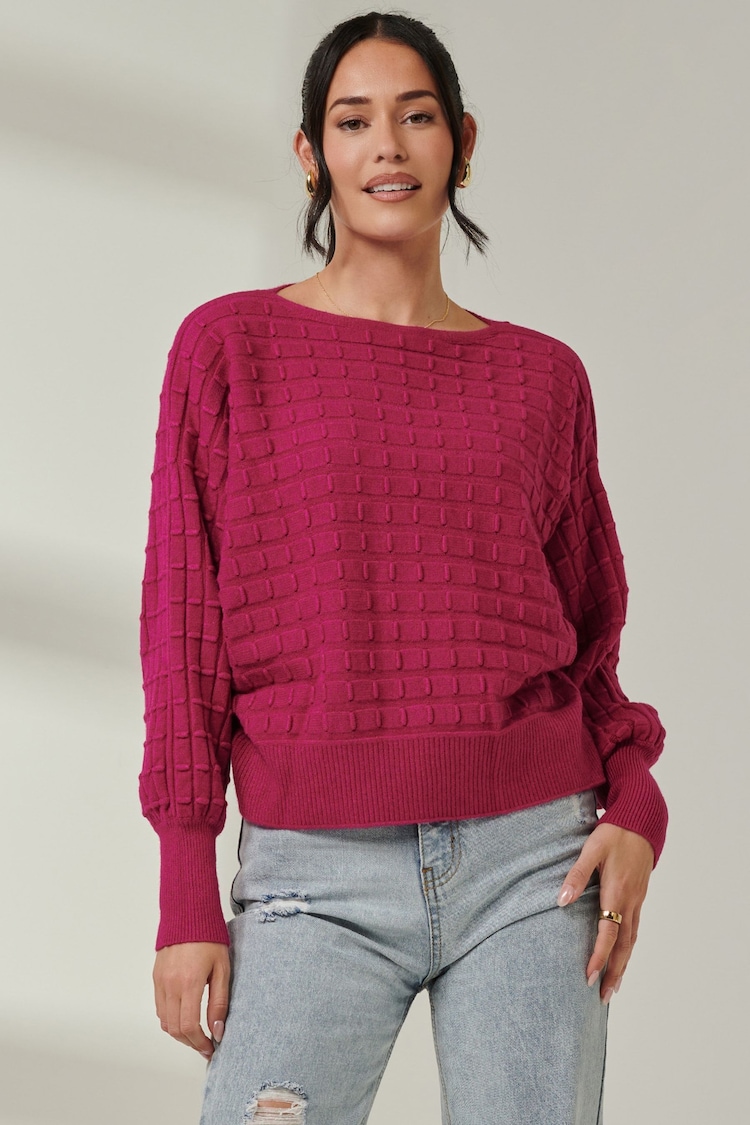 Jolie Moi Pink Knitted Bubble Stitch Jumper - Image 1 of 6