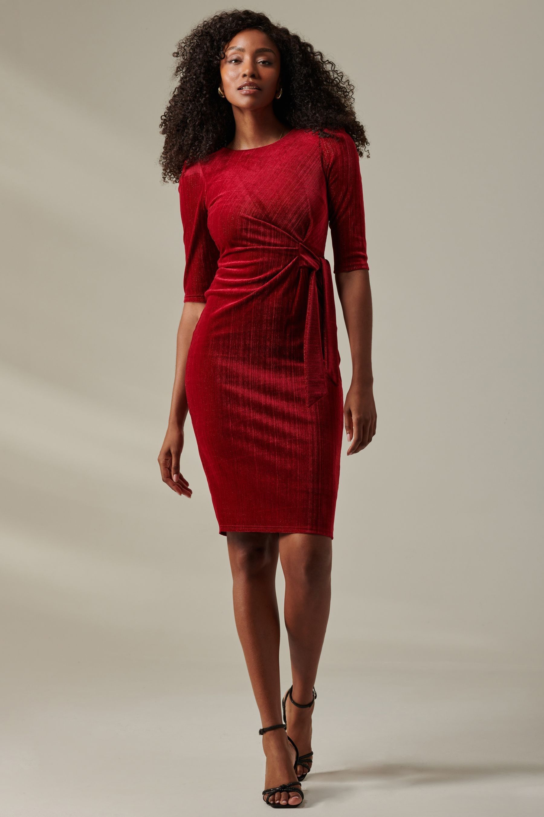 Buy Jolie Moi Red Metallic Thread Velvet Midi Dress from the Next UK online shop