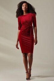 Jolie Moi Red Metallic Thread Velvet Midi Dress - Image 5 of 6