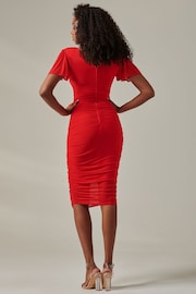 Jolie Moi Red Plain Angel Sleeve Ruched Bodycon Dress - Image 2 of 6