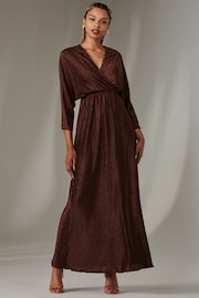 Jolie Moi Brown Ruffle Hem Chiffon Midi Dress - Image 1 of 6