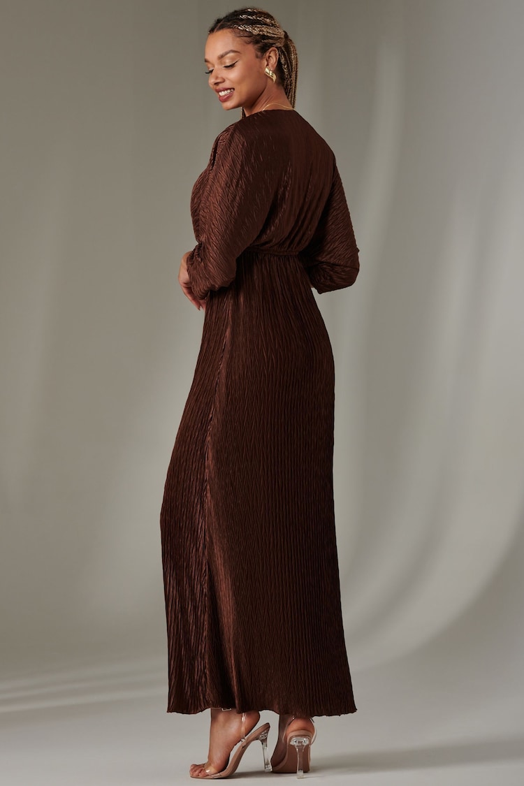 Jolie Moi Brown Ruffle Hem Chiffon Midi Dress - Image 2 of 6