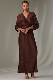 Jolie Moi Brown Ruffle Hem Chiffon Midi Dress - Image 4 of 6