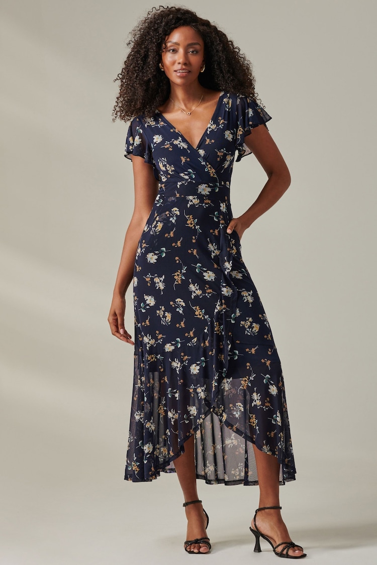 Jolie Moi Blue Heleyna Ruffle Hem Mesh Maxi Dress - Image 6 of 6