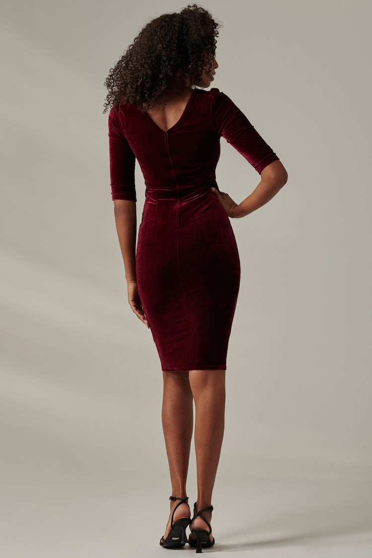 Jolie Moi Red Velvet Side Tie Midi Dress - Image 2 of 6