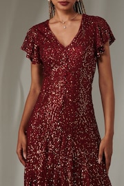 Jolie Moi Red V-Neck Fit and Flare Sequin Dress - Image 3 of 6