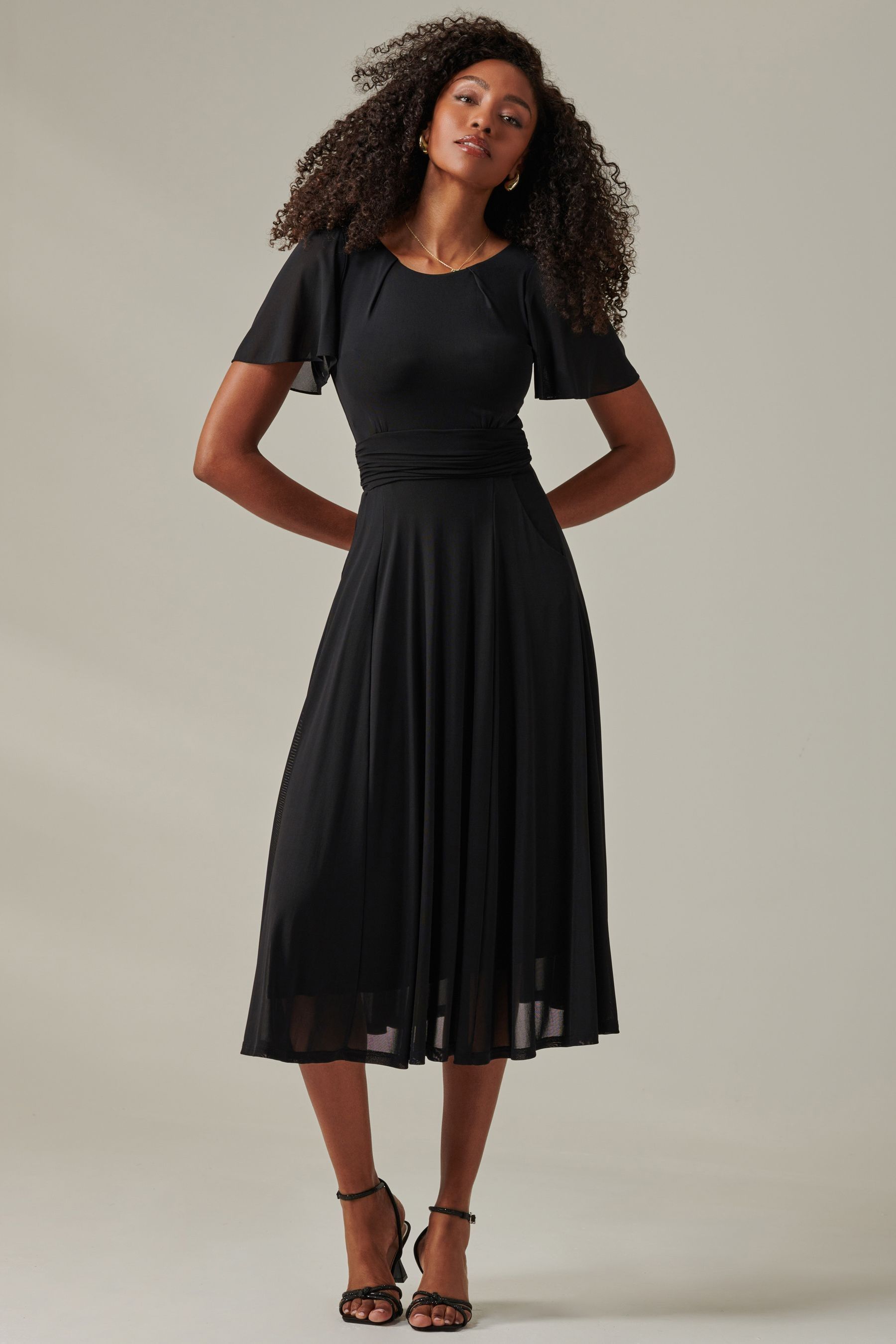 Jolie Moi Black Ayla Plain Mesh Maxi Dress 10 Womens