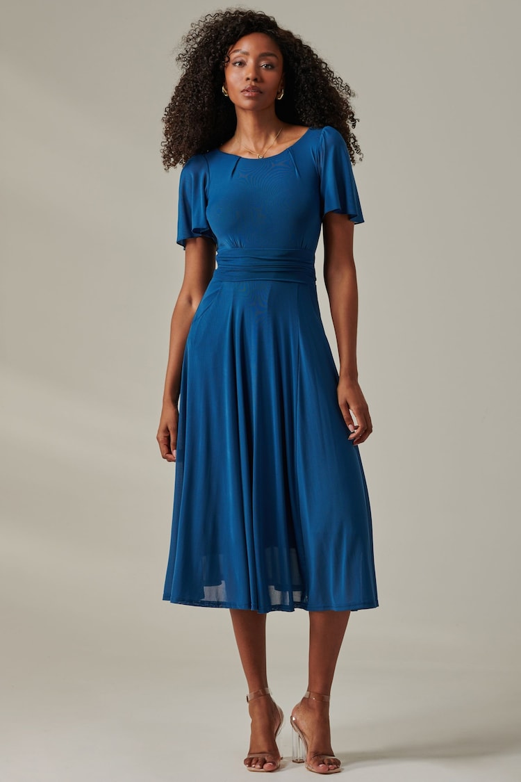 Jolie Moi Blue Ayla Plain Mesh Maxi Dress - Image 1 of 6