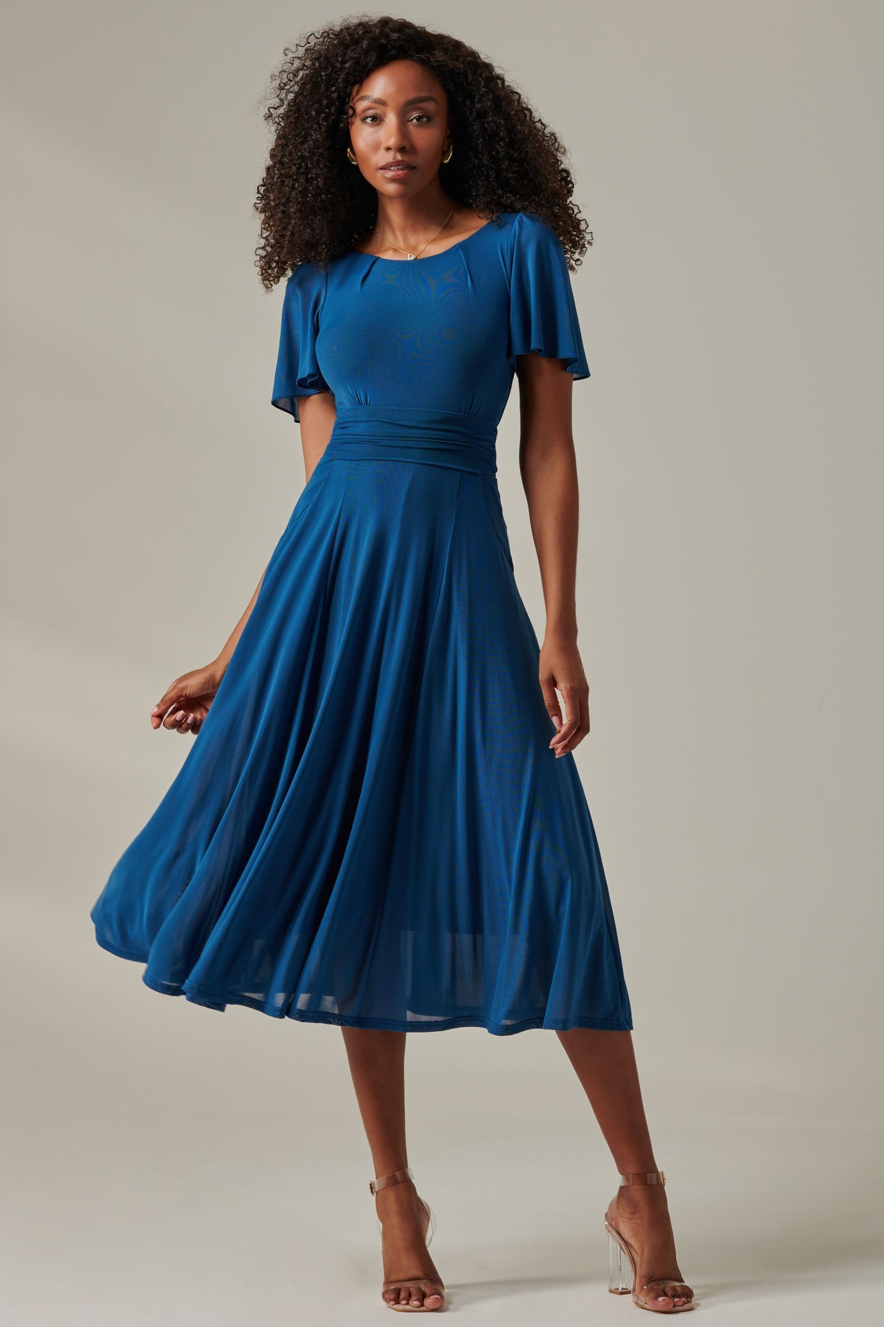 Buy Jolie Moi Blue Ayla Plain Mesh Maxi Dress from the Next UK online shop
