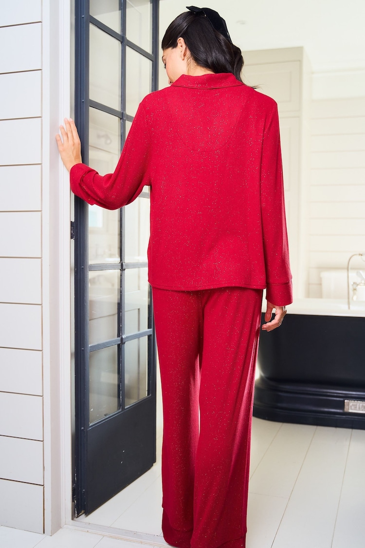 Jim Jam the Label Red Ribbed Sparkle Pyjamas Set - Image 2 of 7