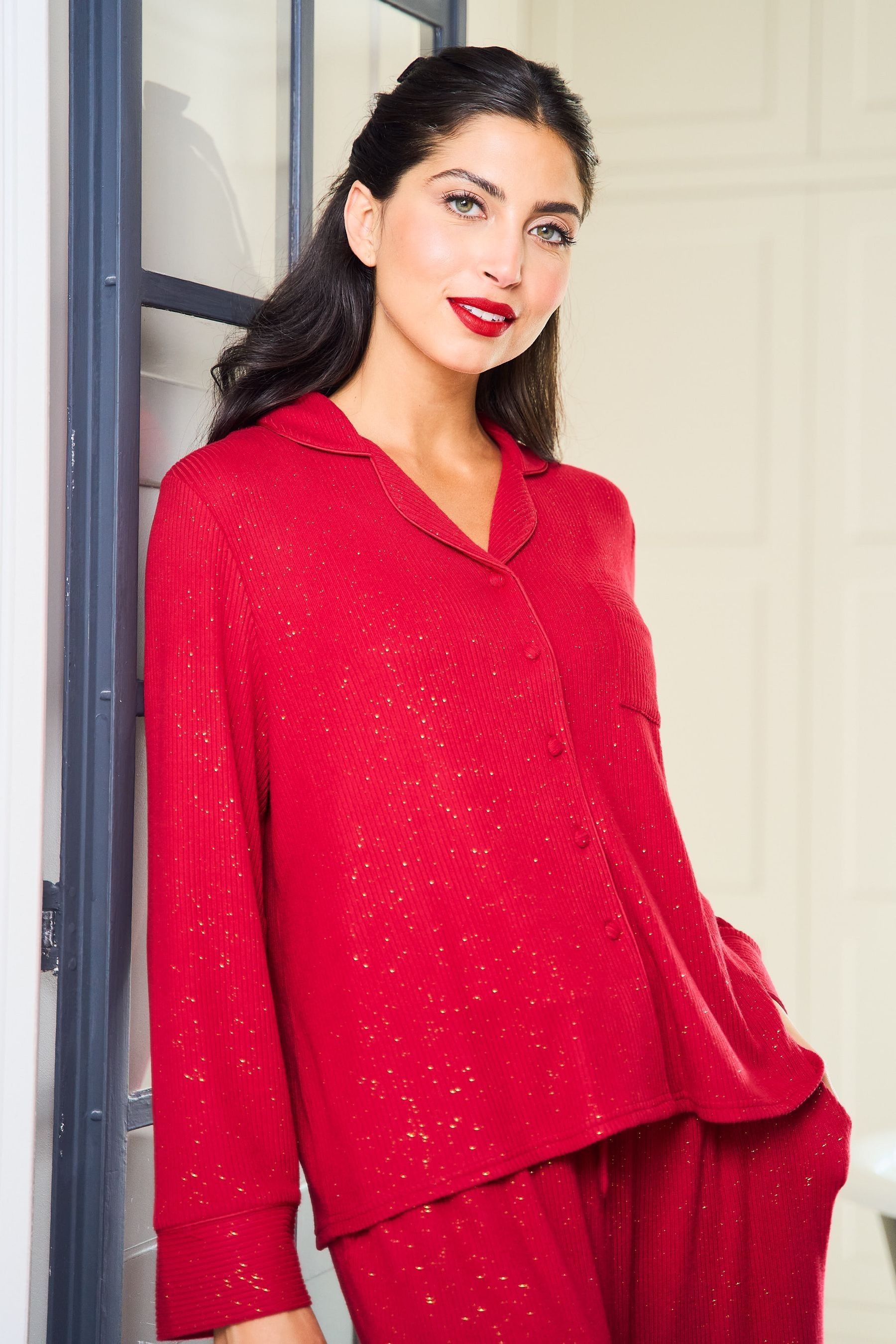 Buy Jim Jam the Label Red Ribbed Sparkle Pyjamas Set from the Next UK online shop