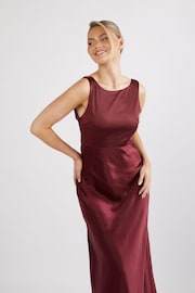 Six Stories Burgundy Cowl Back Satin Bridesmaid Dress - Image 3 of 5