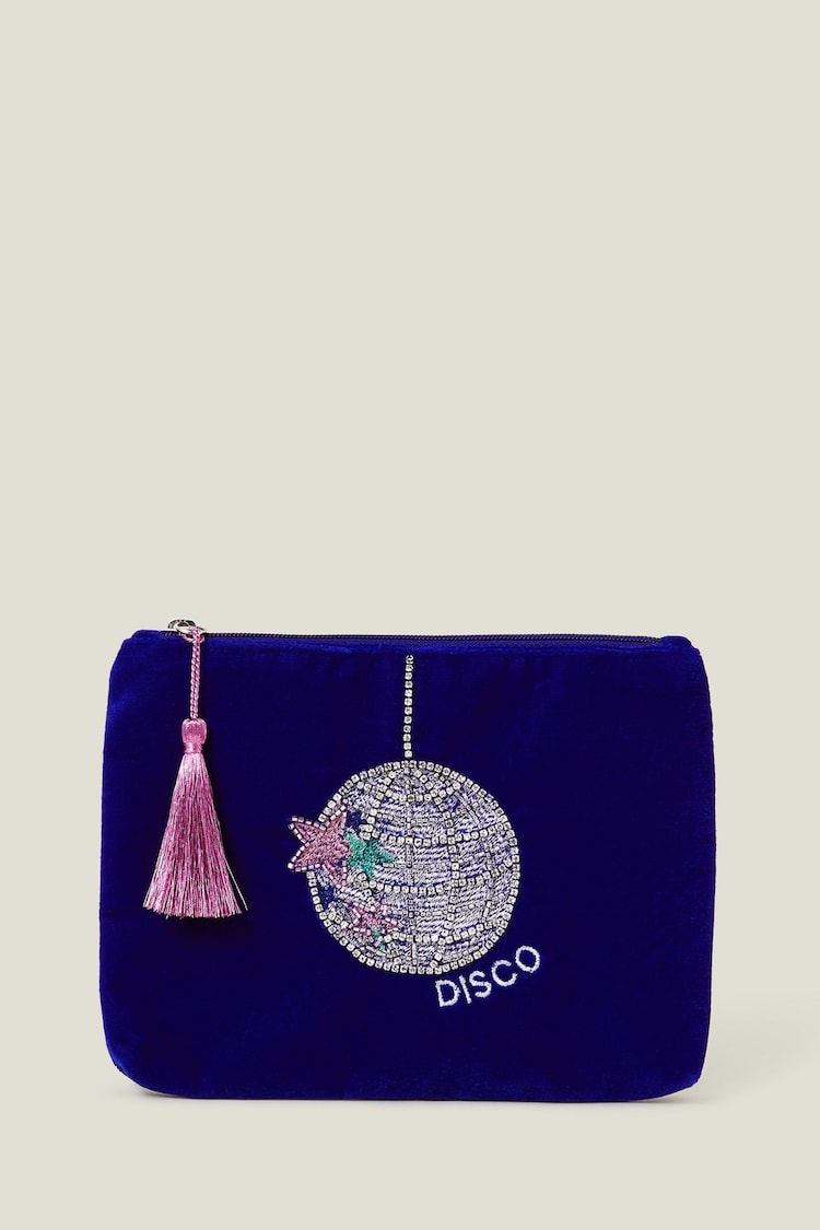 Accessorize Blue Disco Velvet Pouch - Image 1 of 2