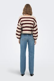 ONLY Cream Striped Knitted Boat Neck Pullover Jumper - Image 2 of 4