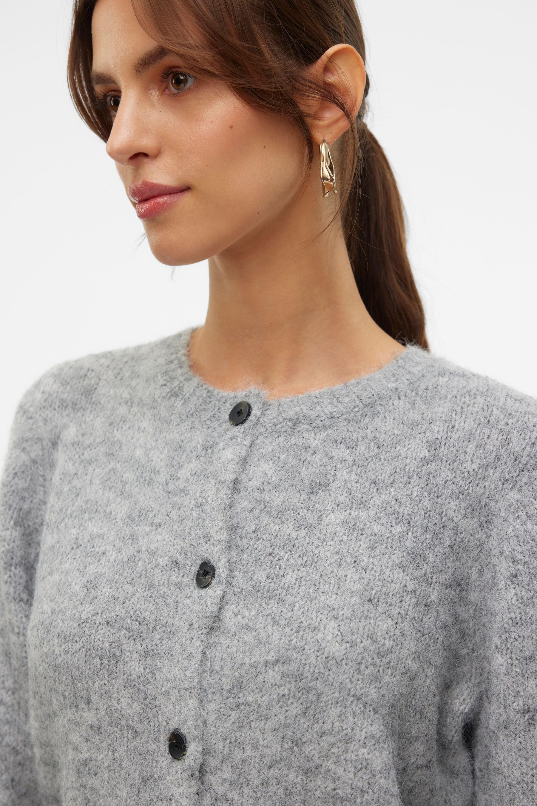 VERO MODA Grey Round Neck Button Up Cardigan