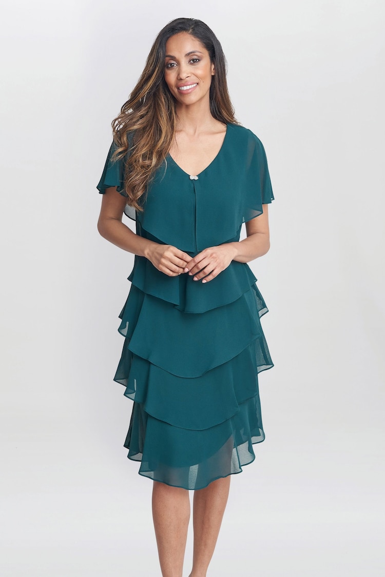 Gina Bacconi Green Bella Georgette Tiered Dress - Image 1 of 5