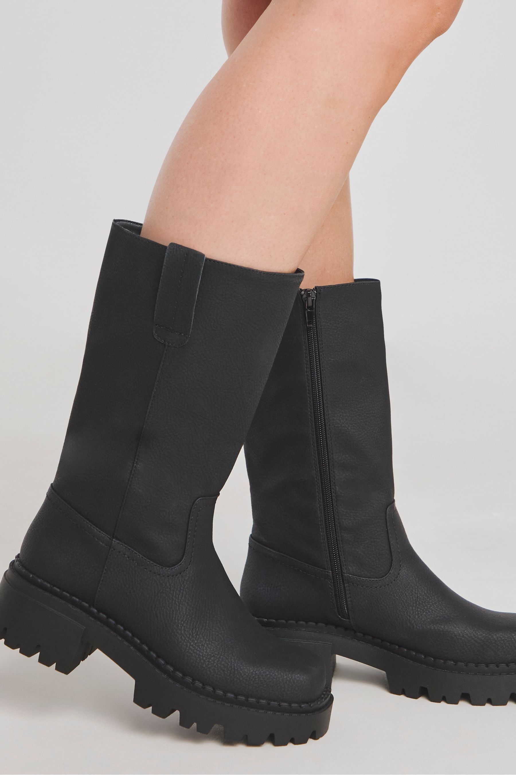 Buy Simply Be Black Chunky Biker Boots in Wide Fit Curvy Calf from the Next UK online shop