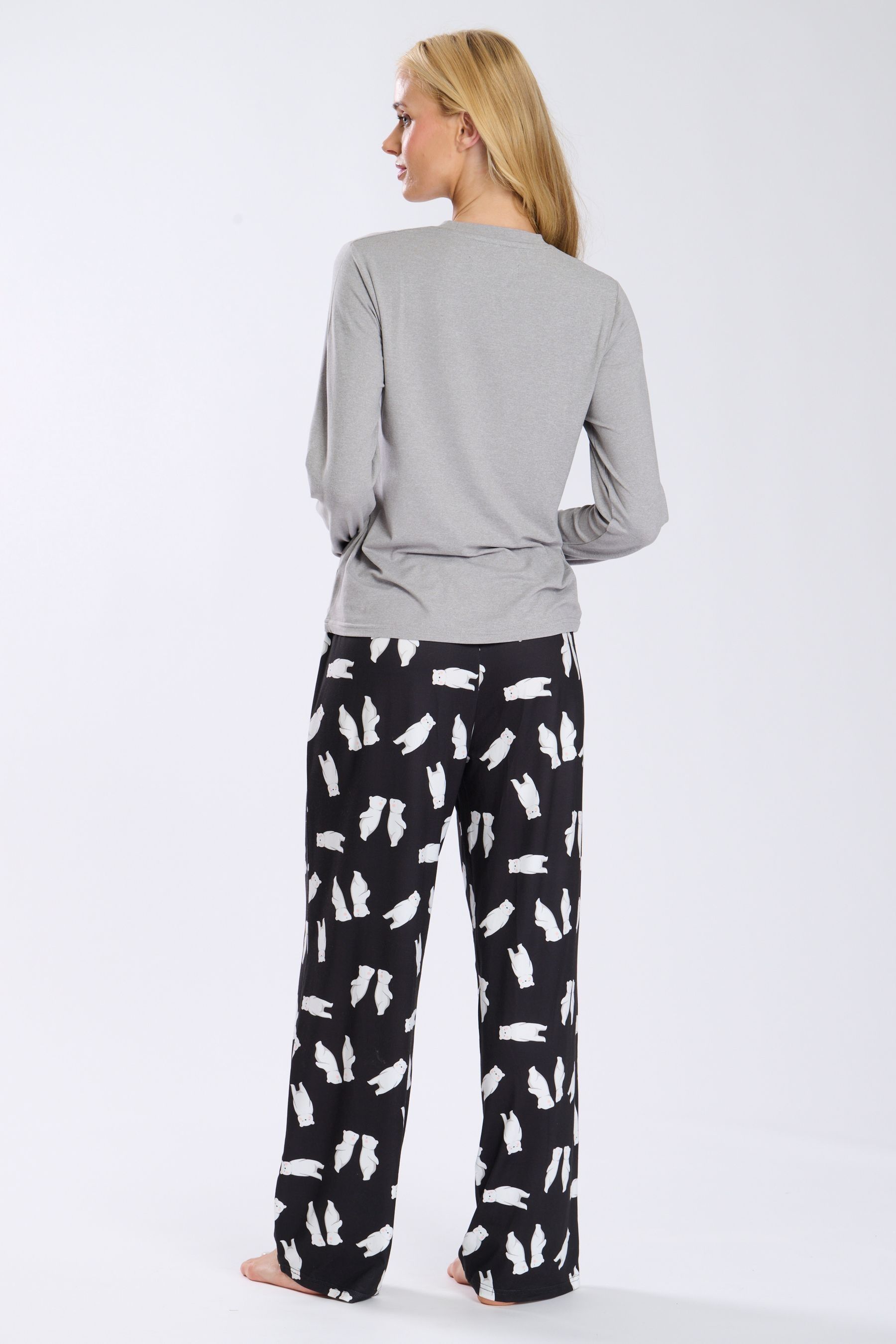 Loungeable Grey Polar Bear Long Sleeves And Long Pant Pyjamas Set