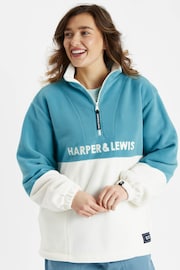 Harper & Lewis Blue Berkley 1/4 Zip Fleece - Image 4 of 7