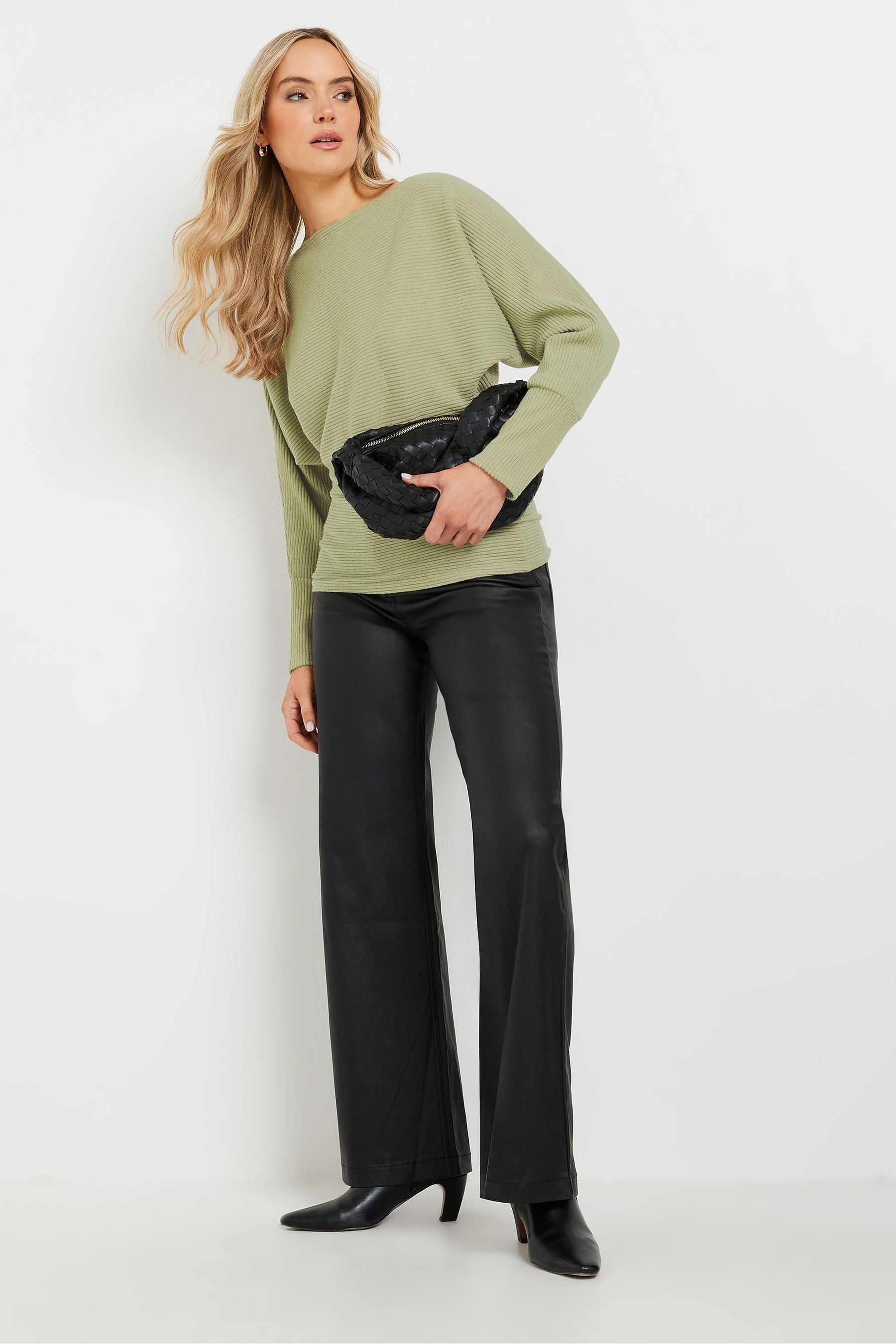 Buy Long Tall Sally Green Ribbed Soft Touch Batwing Top from Next Bahrain