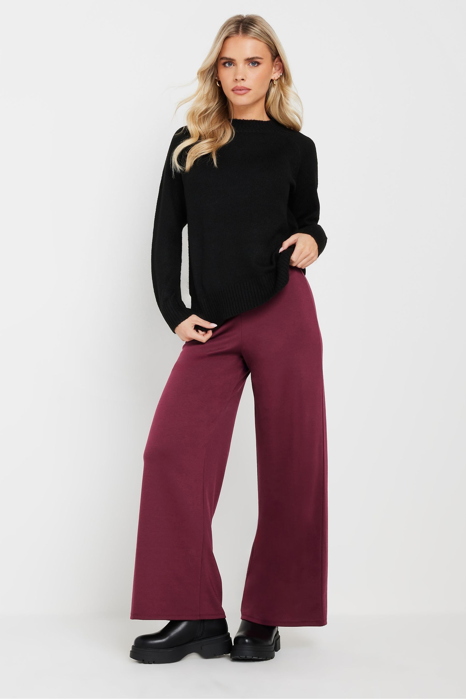 Buy PixieGirl Petite Red Button Tab Ponte Wide Leg Trousers from Next Luxembourg