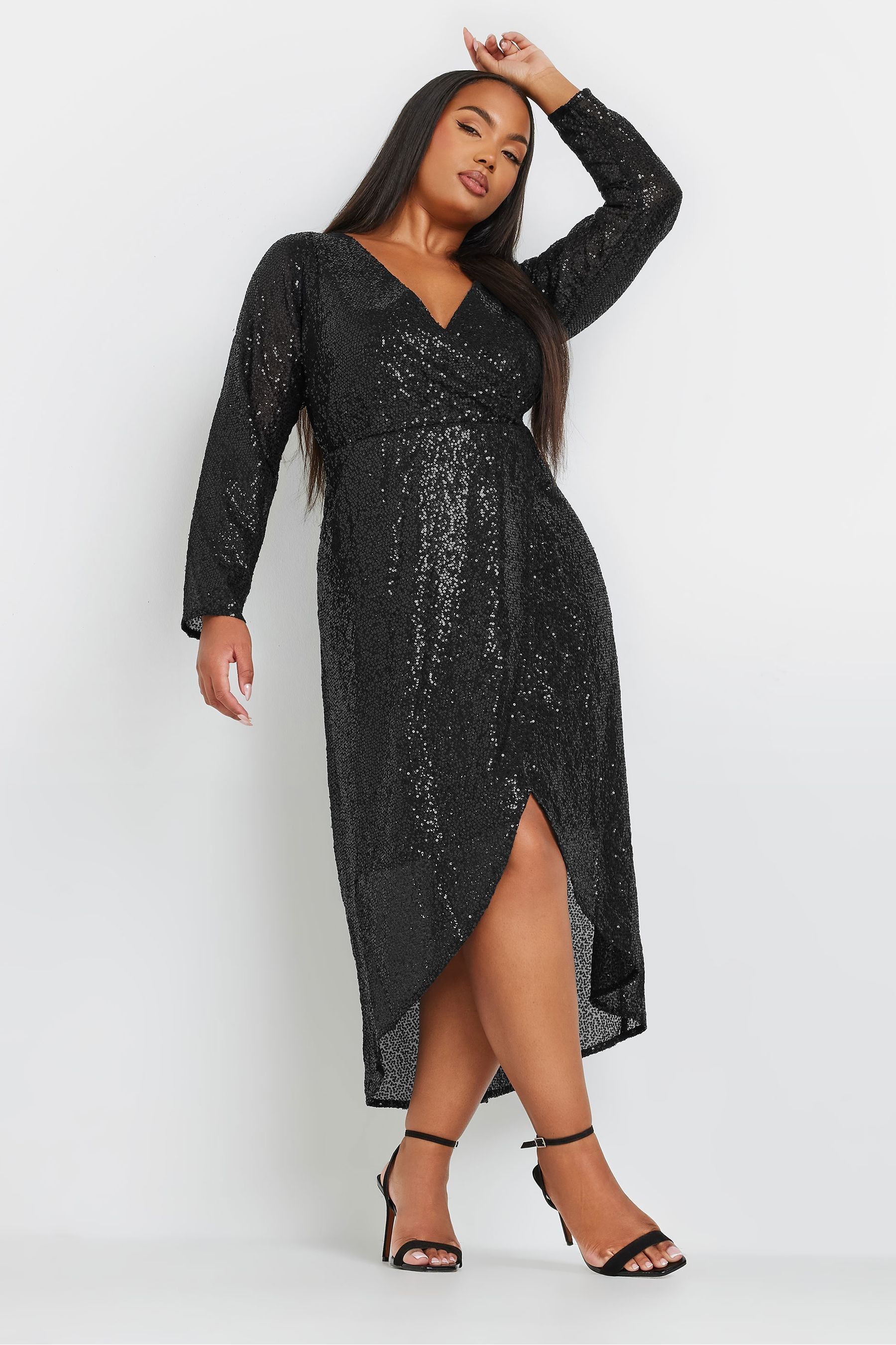 Buy Yours Curve Black Limited Plunge Sequin Dress from the Next UK online shop