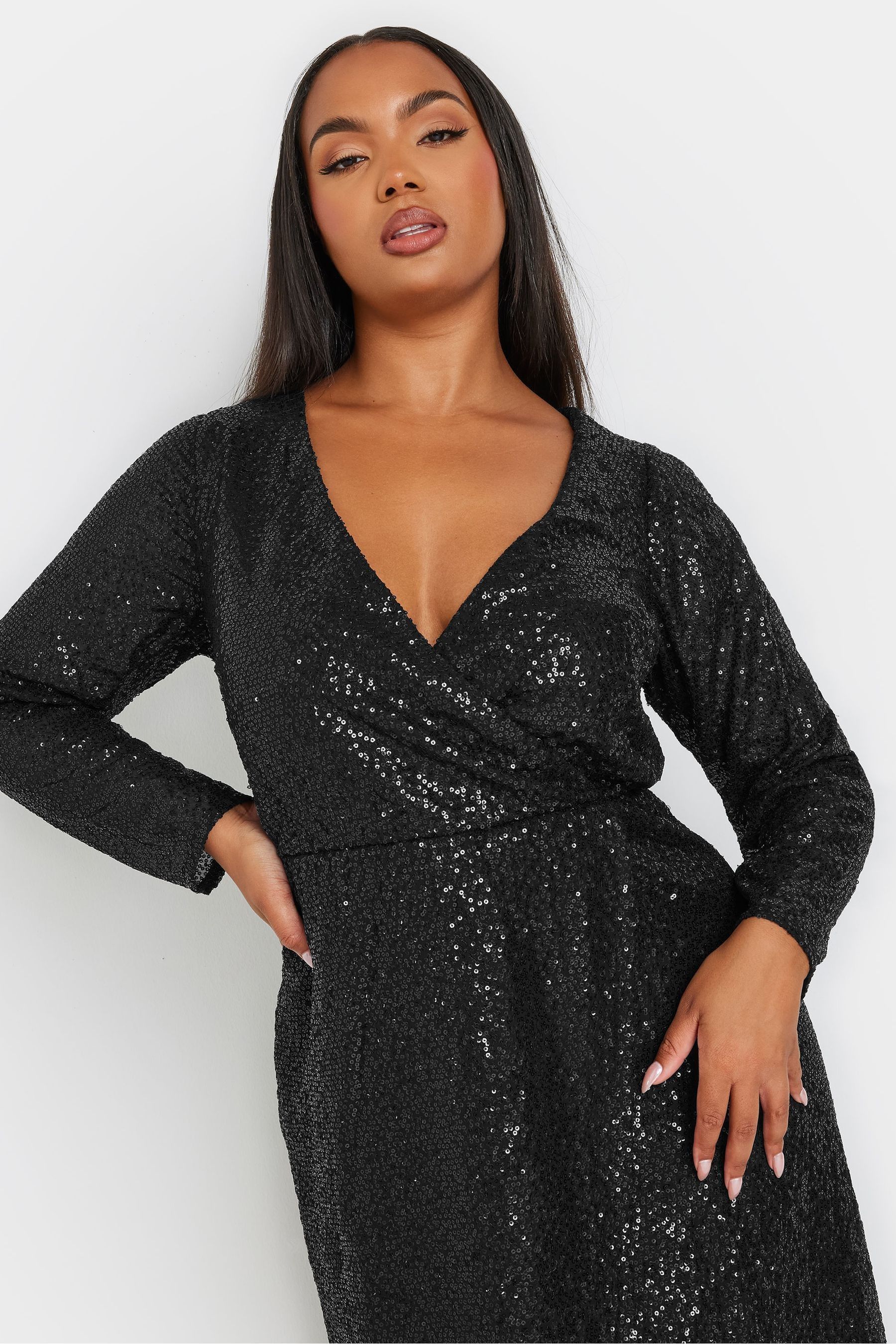 Yours Curve Black Limited Plunge Sequin Dress