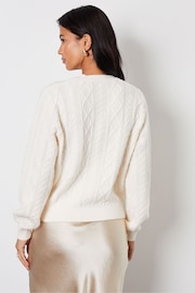 Threadbare Natural Crew Neck Cable Knit Cardigan - Image 2 of 4