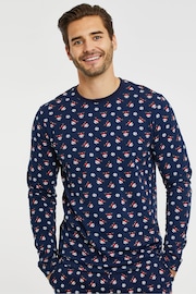 Threadbare Navy Blue Cotton Long Sleeves Check Christmas 100% Cotton Pyjamas Set - Image 4 of 4