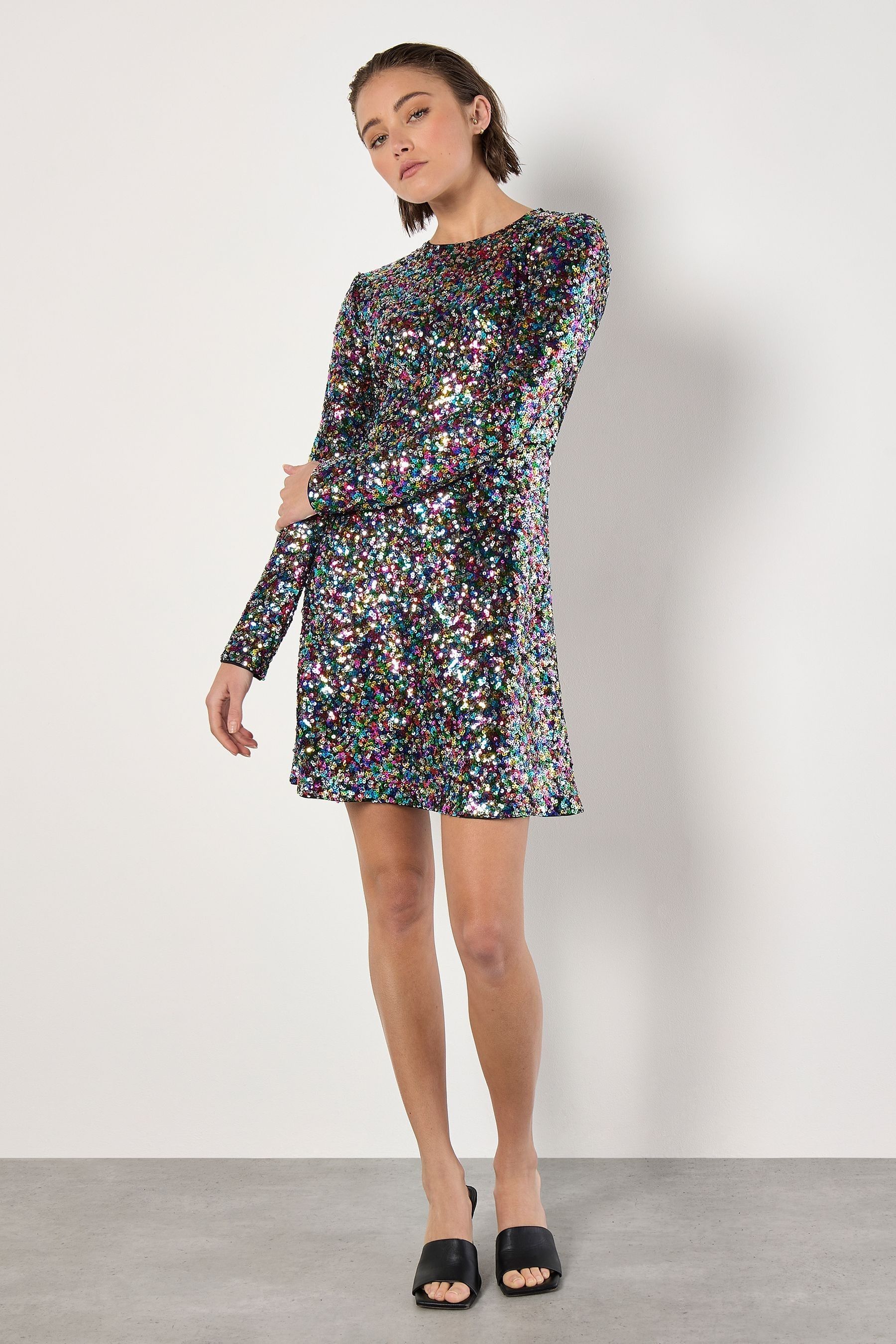 Rainbow sequin dress long sleeve cheap